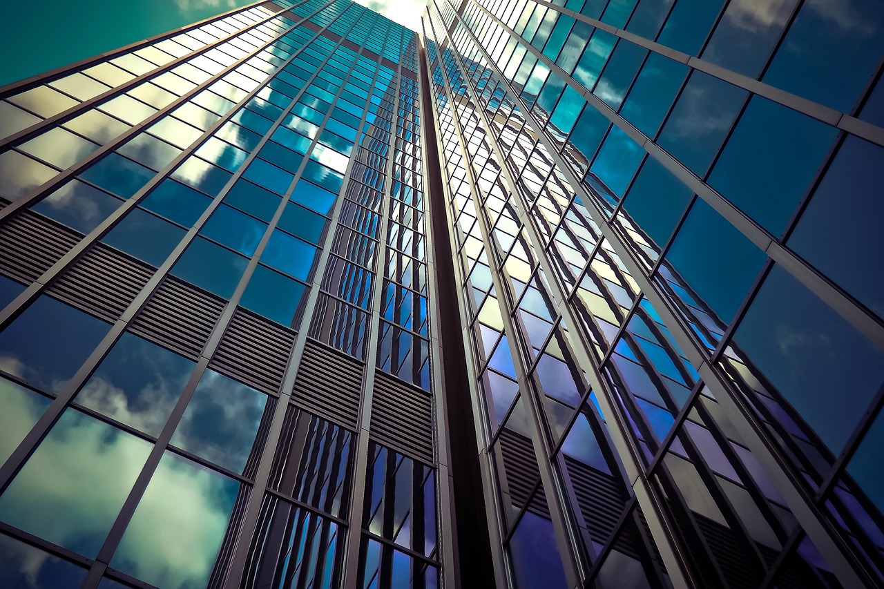 Modern commercial office tower glass facade